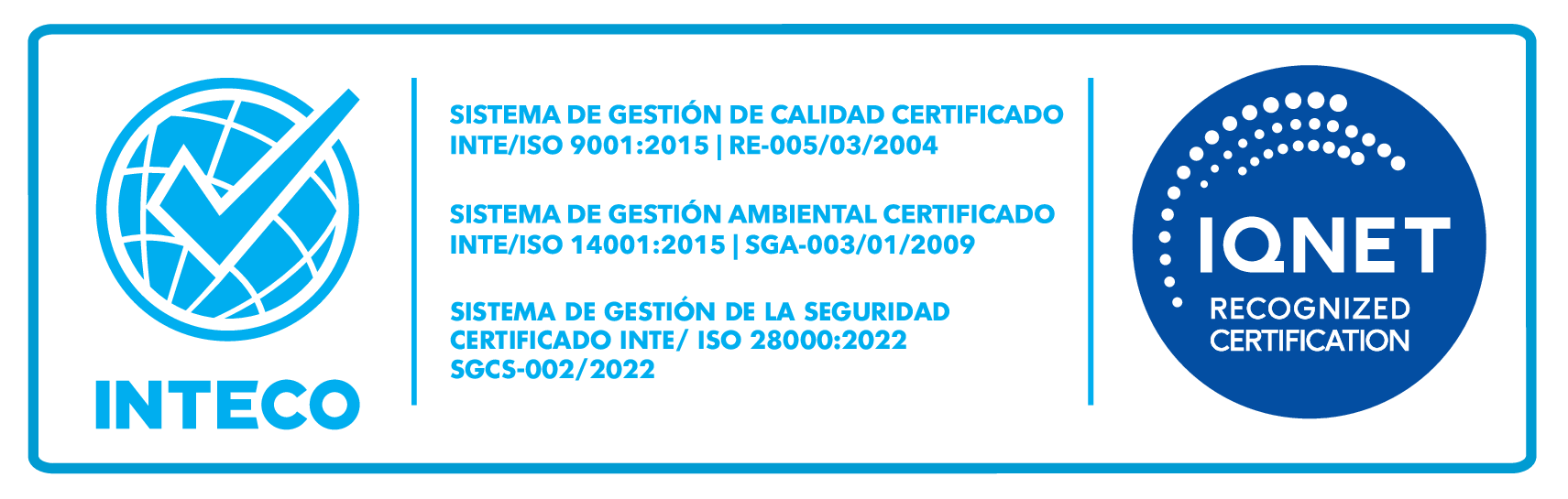INTECO - Logo de certificado Sistema de gestión de la seguridad INTE / ISO 28000:2022 SGCS-002/2022