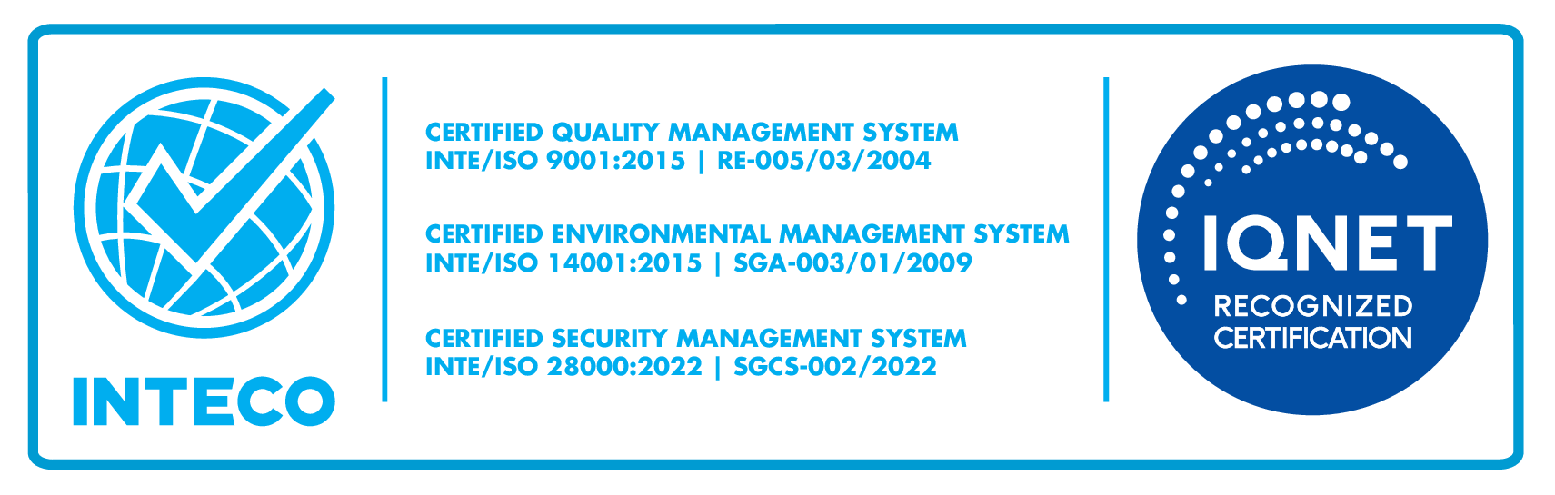 INTECO - Logo of certified security management system INTE / ISO 28000:2022 | SGCS-002/2022